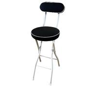 Foldable Bar Stool with Backrest Height Adjustable 55/60/65cm Portable Round Stool Cushioned for Comfort Ideal for Kitchen Island or Outdoor Use (Color: Black & White)