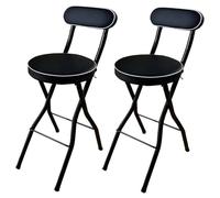 Foldable Bar Stool with Backrest High Folding Chairs for Kitchen Living Room Garden Camping Fishing - 2 Pack Black Height: 75cm