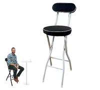 Foldable Bar Stool with Backrest Padded Counter Chair with Footrest for Breakfast Café Bistro - Compact Design 65cm/26inch Stylish Black & White