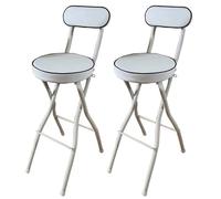 Foldable Bar Stool with Backrest - Portable 2-Pack Folding Chairs for Kitchen Living Room Garden Camping Fishing - Height: 60cm Stylish White Design