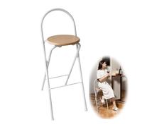 Foldable Bar Stool with Backrest, Portable Height Adjustable 65/70/75cm, Modern Kitchen High Chair, Supports 125kg, No Assembly Required, Dining & Gaming Seat (Wood)