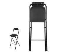 Foldable Bar Stool with BackrestMetal Folding Chair for Kitchen Cafe Bar Shop & Dining RoomExtra Wide Seat 65cm Height Stylish Black Design