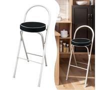 Foldable Bar Stools with Backrest & Footrest Leather Round Seat Metal Frame Ideal for Kitchen Island & Outdoor SpacesStylish & SpaceSaving Design