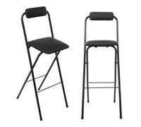 Foldable Bar Stools with Backrest Padded Round Breakfast Chairs High Stool for Adults 150kg Capacity No Assembly Required Black 70cm Height