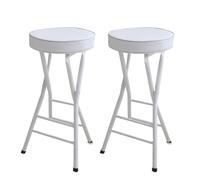 Foldable Bar Stools Without Backrest - Set of 2 White Portable 25" Kitchen & Recreation Chairs - Ideal for Counter, Dining, and Entertainment Spaces
