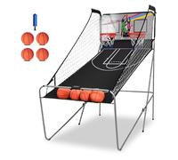 Foldable Basketball Arcade Game, 8 Game Options, Electronic Double Shot 2 Player with 4 Balls and LED Scoring System, Indoor Basketball Game for Kids Adults (Grey)