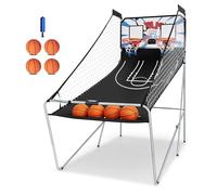 Foldable Basketball Arcade Game, 8 Game Options, Electronic Double Shot 2 Player with 4 Balls and LED Scoring System, Indoor Basketball Game for Kids Adults (White)