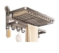 Foldable Bathroom Towel Rack with Hook No Drill SpaceSaving Storage Shelf for Towels and Coats 50 cm Grey Bathroom Organizer