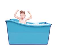 Foldable Bathtub 150L Blue Modern Baby Bath Tub Freestanding No Assembly, Drainage Design for Children Over 3 Years Home Apartment Hotel for Families with Kids, Easy to Clean & Store