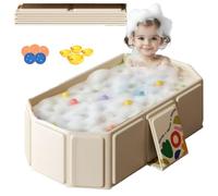 Foldable Bathtub, Bath Tub with Drain Plug, 0-8 Years Old Portable Shower Basin with 5 Balls and 3 Ducks, Cat Dog Wash Shower Basin (White)
