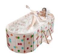Foldable Bathtub for Adult Large 59'in Collapsible tub Portable Bathtub for Bathroom Folding SPA Tub for Shower Stall, Ideal for Small Spaces (Polka dot, M: 47"L x 33.8"W x 19.5"H)