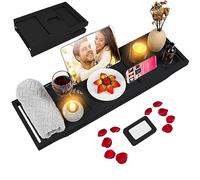 Foldable Bathtub Plate, Bamboo, Bath Shelf with Wine Glass Holder, Book Holder, Telephone, Tablet with Pull-Out Sides, Adjustable Soap Holder, Free Idea