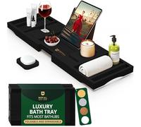 Foldable Bathtub Tray Caddy Bamboo Bathtub Tray Expandable, Bathroom Tray, Bath Tub Table Caddy with Extending Sides - Free Soap Dish