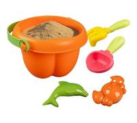 Foldable Beach Bucket Toy Set,Sand Waterfall Wheel, Watering Can, Shovels, Animal Molds, Big Ship Container (14.5″), Safe Rounded Edges, Outdoor Sand & Water Play