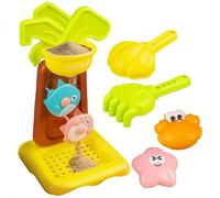 Foldable Beach Bucket Toy Set,Sand Waterfall Wheel, Watering Can, Shovels, Animal Molds, Big Ship Container (14.5″), Safe Rounded Edges, Outdoor Sand & Water Play