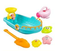 Foldable Beach Bucket Toy Set,Sand Waterfall Wheel, Watering Can, Shovels, Animal Molds, Big Ship Container (14.5″), Safe Rounded Edges, Outdoor Sand & Water Play