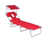 Foldable Beach Chair with Canopy Sunshade, Portable Tanning Lounger with 4 Adjustable Positions and Face Hole for Outdoor, Patio, Lawn, Pool, Camping