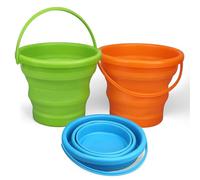 Foldable Beach Sand Toy Bucket for Kids Adults, Jumbo Collapsible Sandbox Toy, Foldable Pail with Mesh Bag, Multi Use for Garden Beach, Camping, Easter Bucket, Fishing, Travelling Accessories 3PCS