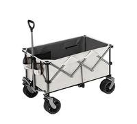 Foldable Beach with Big Wheels, Adjustable Handle & Drink Holders - Collapsible Outdoor Utility Cart for Camping, Gardening & Beach Trips (Beige)