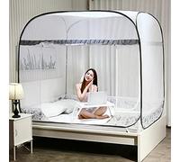 Foldable Bed Canopy, Pop Up Mosquito Net, Polyester Curtains Anti-mosquito Universal Camping Tent for Single Bed Double Bed Travel Free Installation,Gray,1.8×2M