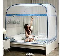 Foldable Bed Canopy, Pop Up Mosquito Net, Polyester Curtains Anti-mosquito Universal Camping Tent for Single Bed Double Bed Travel Free Installation,Blue,1.8×2M