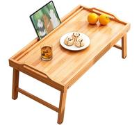 Foldable Bed Tray with Handles Portable SpaceSaving Table for Dining Living Room & Office (Size: 50x30x24CM Color: Wood Finish)