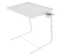 Foldable Bedside Table, Adjustable TV Tray Table - Portable Snack Table for Bed & Sofa, Comfortable Folding Desk with 6 Height & 3 Angle Settings (Black/White)