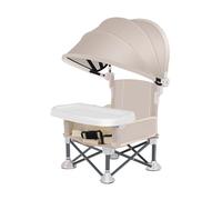 Foldable Booster Seat - Removable Tray Booster Toddlers Chair with Detachable Sunshade Travel Portable with Removable Tray for Indoor Outdoor Sit Folding Booster Feeding/Camping (White with Sunshade)