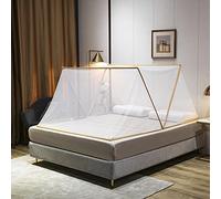 Foldable Bottomless Mosquito Net Double Bed Canopy, Portable Anti-Mosquito Folding Hanging Bed Tent for Single to King Size Baby Beds-Camel_L190xW135xH80cm