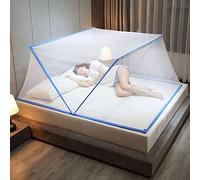 Foldable Bottomless Mosquito Net Double Bed Canopy, Portable Anti-Mosquito Folding Hanging Bed Tent for Single to King Size Baby Beds-Blue_L190xW100xH80cm