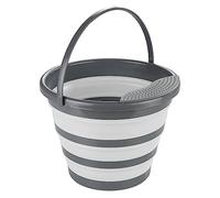 Foldable bucket, space-saving folding bucket with pouring strainer, clever folding bucket for home and on the go, practical container with sturdy carrying handle, 5 cm folded