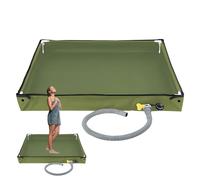 Foldable Camping Shower Tray, Portable Shower Camping, 80x80x10cm, Camping Shower Tent with 1Meter Long Drain Pipe, Waterproof Shower Base for Indoor Outdoor Camping, Motorhomes (Military Green)