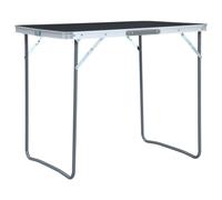 Foldable camping table 80x60cm Grey Aluminium MDF top Easy Portable with Handle