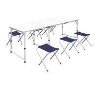 Foldable Camping Table Set with 6 Stools Height Adjustable 180x60cm UK HOT