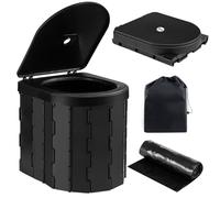 Foldable Camping Toilet Portable Potty Loo - Collapsible Toilet for Camping, Picnic, Fishing, Travel and Van Life, Outdoor Bucket with Lid and 30 Trash Bags