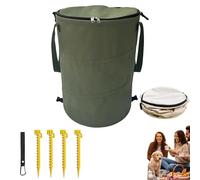 Foldable Camping Trash Bin,Portable Outdoor Waste Bag,Collapsible Garden Waste Container,37L Capacity,with Spiral Ground Stakes and Hook,Portable Rubbish Bucket,for Camping,Vanlife,Beach (Green)