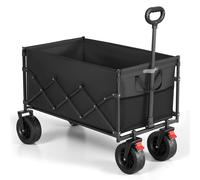 SONGMICS Festival Trolley on Wheels, Foldable Camping Cart, Pull Garden Wagon, Adjustable Handle, 4 Reinforced Wheels, Outdoor, Yard, Garden, Loads Up to 180 kg, 200 L, Ink Black GFW201B101