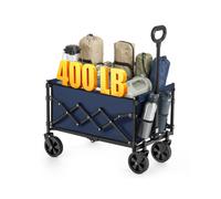 SONGMICS Festival Trolley on Wheels, Foldable Camping Cart, Pull Garden Wagon, Adjustable Handle, 4 Reinforced Wheels, Outdoor, Yard, Loads Up to 180 kg, 90 L, Midnight Blue GFW909QE01
