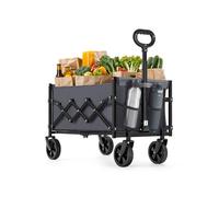SONGMICS Festival Trolley on Wheels, 90 L Foldable Camping Cart, Pull Garden Wagon, Adjustable Handle, 4 Reinforced Wheels, Loads Up to 180 kg, Outdoor, Yard, Slate Grey GFW909G01