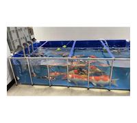Foldable Canvas Fish Pool Pond with Clear Viewing Panel, KOI Aquarium Tank Above Ground Fish Pond, Outdoor/Indoor No Dig Turtle Goldfish Pond with Frame and Drain Valve