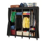 Foldable Canvas Wardrobe Portable Closet Organizer Bedroom Storage Clothes Shoes - Black