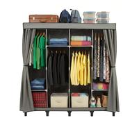 Foldable Canvas Wardrobe Portable Closet Organizer Bedroom Storage Clothes Shoes - Grey