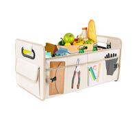 Foldable Car Boot Bag,Car Boot Organiser,Waterproof Multi-Compartment Collapsible Trunk Tidy with Reinforced Base and Comfort Handle for Cars, SUVs & Trucks,20.87x 12.6x 10.63 in (cream-coloured)