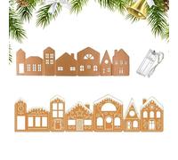 Foldable Cardboard Light, 39 * 9.8" Christmas Gingerbread House Cardboard, Resuable Light-Up Christmas Gingerbread Village with LED String Lights, Atmosphere Home Decoration for Table, Fireplace
