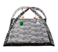 Foldable Cat Activity Center with Hanging Toy and Fleece Mat, Interactive Black White Strip Cat Play Mat for Indoor Cats Exercise, Napping