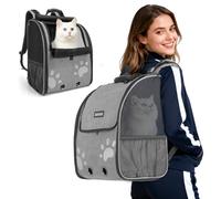 Foldable Cat Backpack Carrier with Comfort Handle, Ventilated Cat Backpack with Reflective Strips, with Chest and Shoulder Buckles, up to 15lbs(Grey)