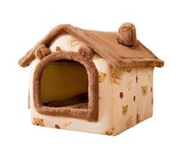 Foldable Cat Bed Pet Dog House Winter Cat Villa Sleep Kennel Removable Warm Nest Enclosed Tents Cave Sofa Pet Supplies(Brown Bear,M(34x40x35cm))