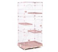 Foldable Cat Cage, 4-Tier Metal Pet Playpen with Double Tray and 360° Wheels, Suitable for Multiple Cats, Indoor Use