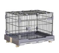 Foldable Cat Cages Indoor 1-Tier Cat Crate Kennel Enclosure Playpen Metal Material Double Tray Design Double Door Suitable for Small Cats Dogs and Other Small Animals(Gray,99 * 62 * 70cm)