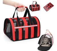 Foldable Cat Carrier Bag Waterproof handheld or shoulder carry (RED,33 * 25 * 22cm)